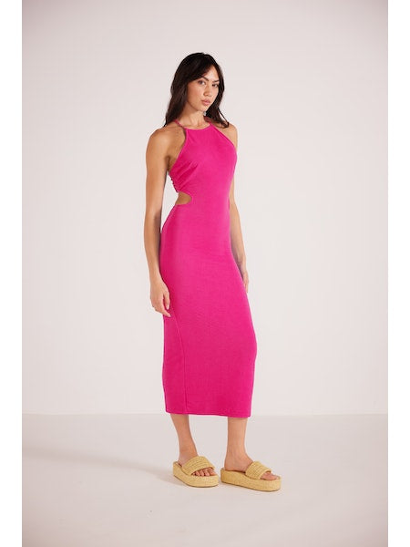 Aya Lace Up Midi Dress - Hot Pink