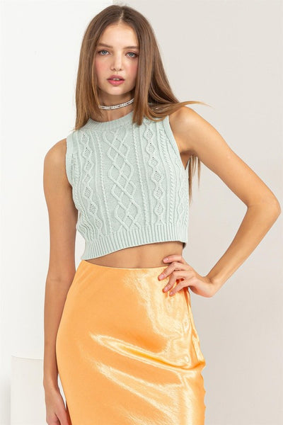 Cable Knit Crop Top - Green