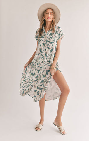 Moon And Back Button Down Maxi - Green
