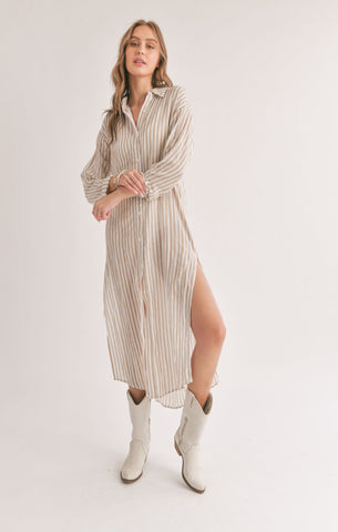 Sands Thin Stripe Duster Shirt - Ivory