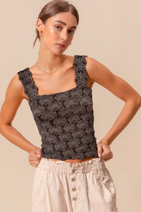 2Tone Floral Jacquard Tank - Black