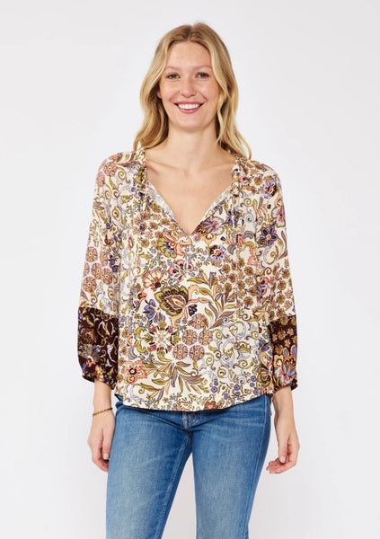 3/4 Sleeve Floral V Neck - Multi