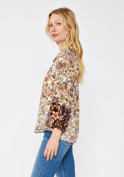 3/4 Sleeve Floral V Neck - Multi