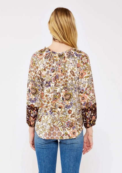 3/4 Sleeve Floral V Neck - Multi