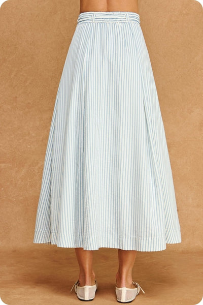 A-Line Seersucker Midi Skirt - Blue