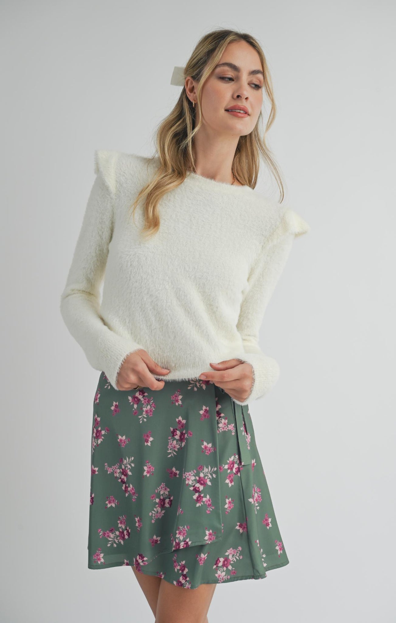 Abigail Ruffle Trim Sweater - Ivory