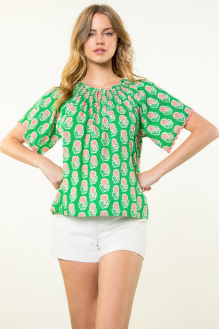 Able Short Sleeve Flower Top - Green