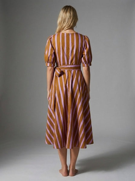 Abstract Stripes Poplin Midi - Brown