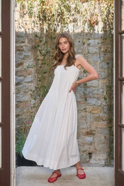 Addison Pleated Front Midi - White