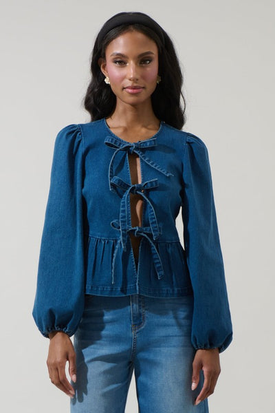 Adira Front Tie Top - Denim