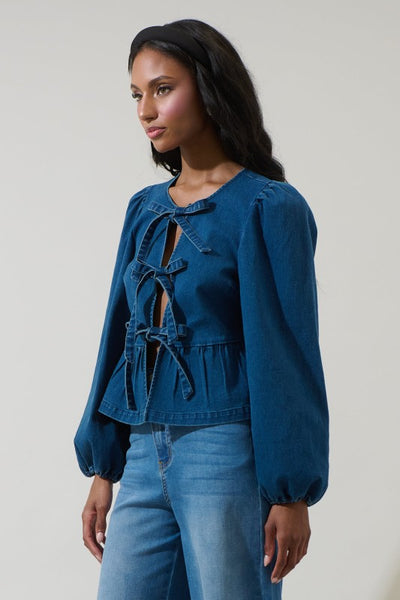 Adira Front Tie Top - Denim