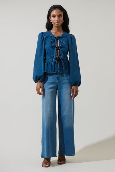 Adira Front Tie Top - Denim