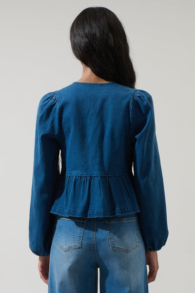 Adira Front Tie Top - Denim