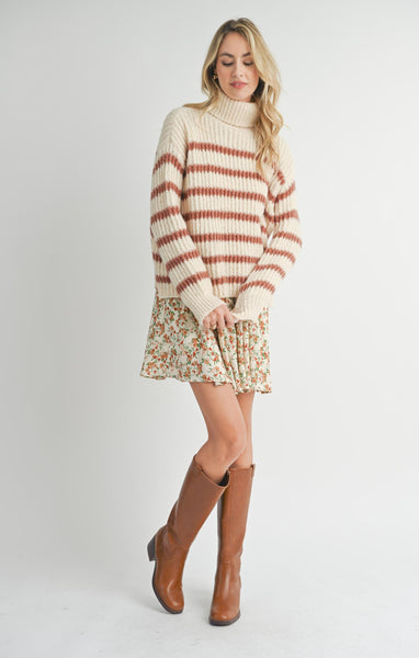 Aki Turtle Neck Sweater - Striped