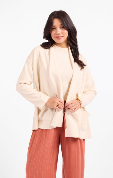 Alessia Shawl Collar Open Coat - Cream