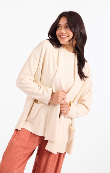 Alessia Shawl Collar Open Coat - Cream