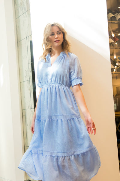 Alex Short Sleeve Midi Dress - Blue