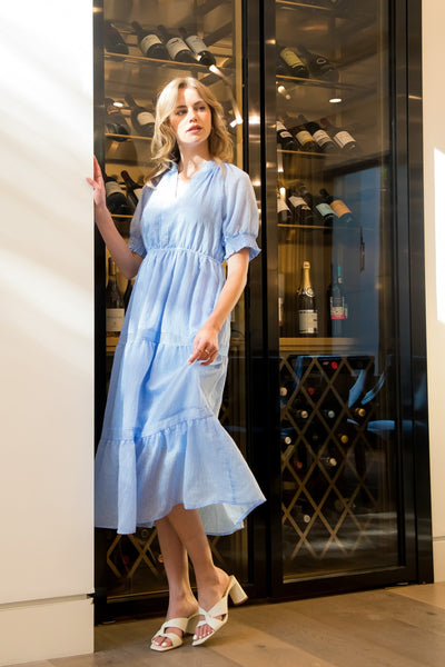 Alex Short Sleeve Midi Dress - Blue