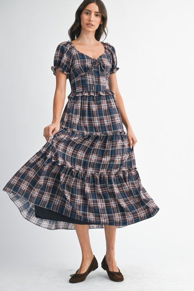 Alice Checkered Tiered Maxi - Navy