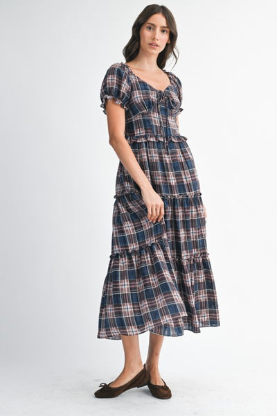 Alice Checkered Tiered Maxi - Navy