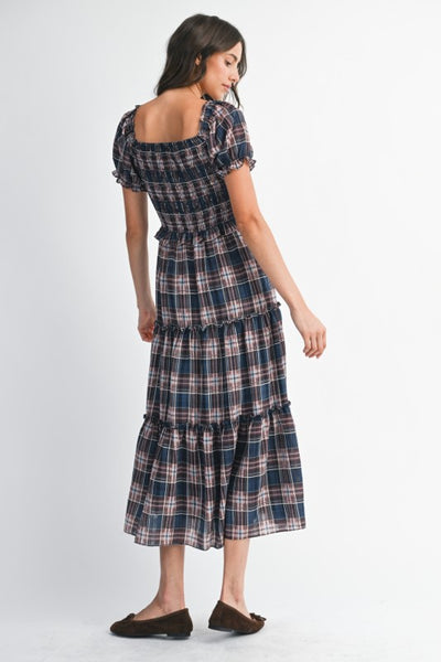 Alice Checkered Tiered Maxi - Navy