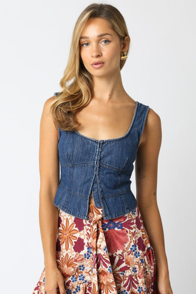 Alice Denim Button Top - Denim