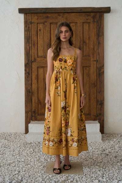 Allison Emb Square Neck Midi - Yellow