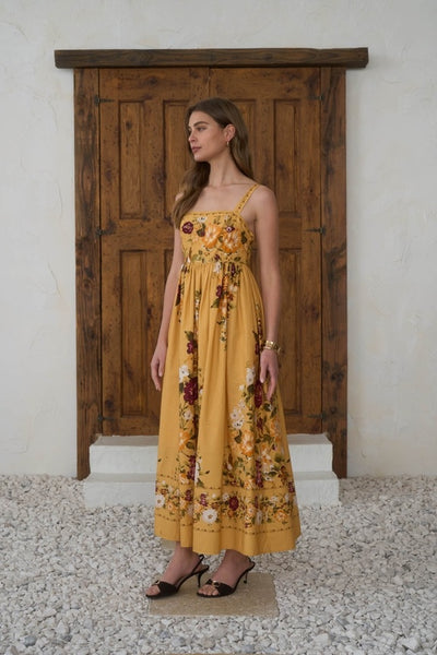 Allison Emb Square Neck Midi - Yellow