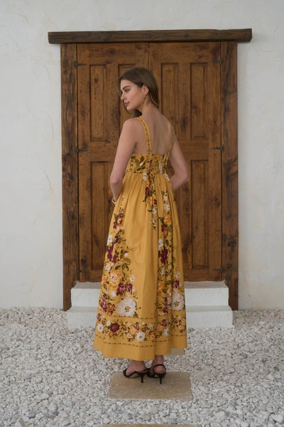 Allison Emb Square Neck Midi - Yellow