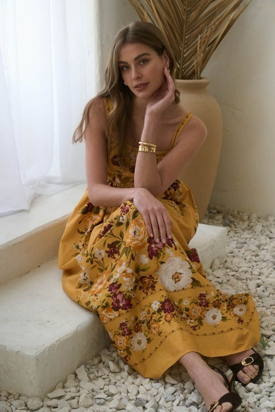 Allison Emb Square Neck Midi - Yellow