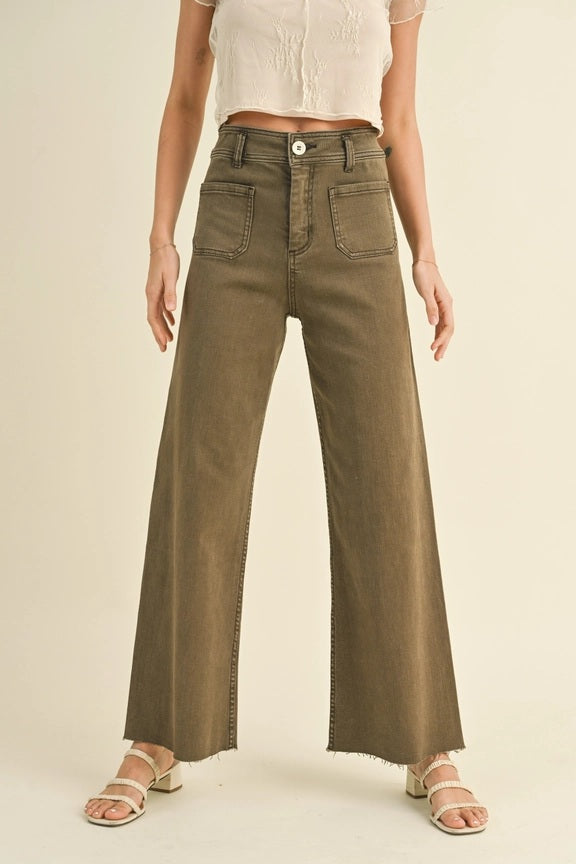 Ames Straight Wide Leg Pants - Brown