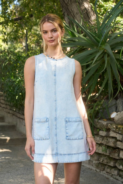 Ames Washed Denim Mini Dress - Denim