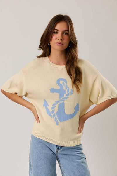 Anchors Away Short Slv Sweater - Ivory