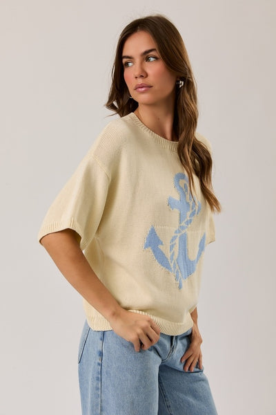 Anchors Away Short Slv Sweater - Ivory