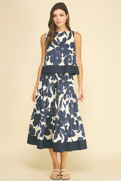 Anna Floral Crop Top - Navy