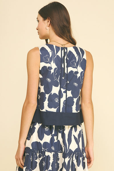 Anna Floral Crop Top - Navy