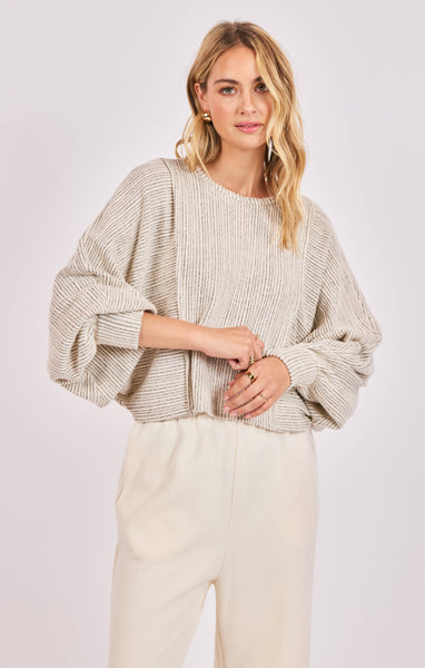 Arden Stripe Dolman Slv Top - Grey