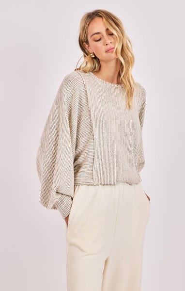 Arden Stripe Dolman Slv Top - Grey