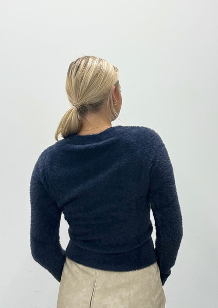 Ari Fuzzy Knit Sweater - Navy