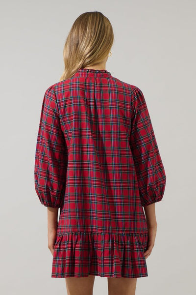 Arvada Plaid Shift Mini Dress - Red