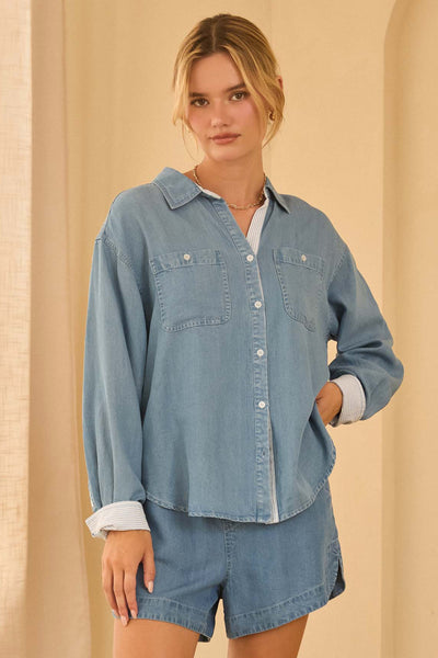 Aspen Denim Button Down Top - Denim