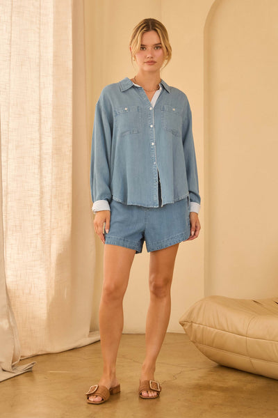 Aspen Denim Button Down Top - Denim