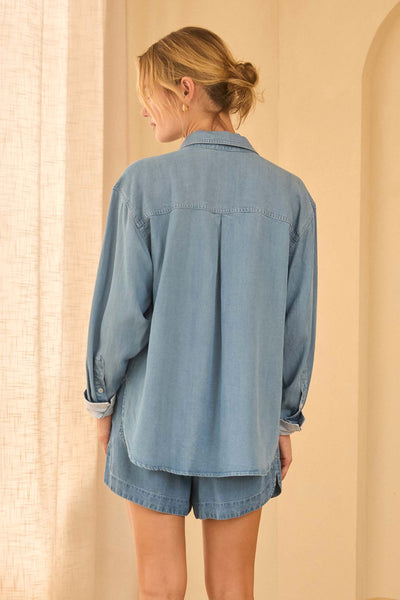 Aspen Denim Button Down Top - Denim