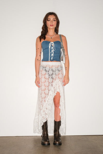 Asymmetrical Lace Maxi Skirt - Ivory