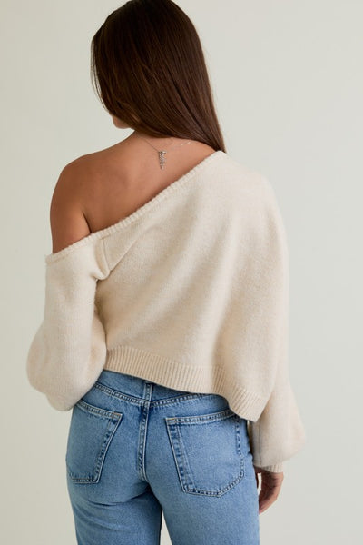 Asymmetrical Shoulder Sweater - Cream