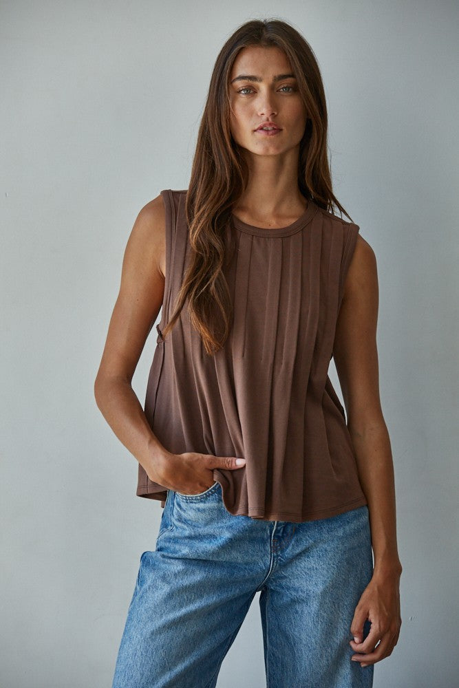 Aura Pleated Front Top - Chocolate