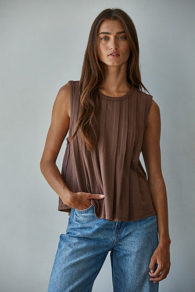 Aura Pleated Front Top - Chocolate