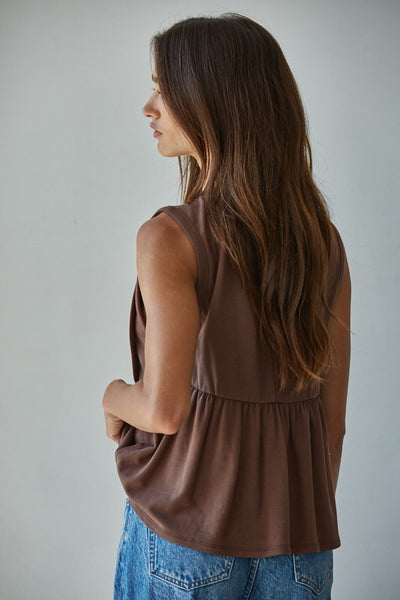 Aura Pleated Front Top - Chocolate