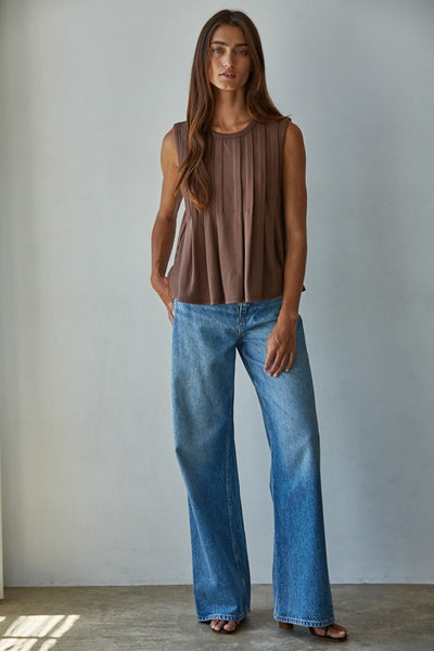 Aura Pleated Front Top - Chocolate