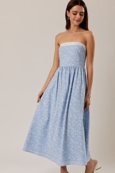 Ava Lace Trim Strapless Midi - Floral Print